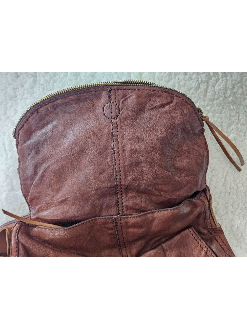 Lucky Brand Stash Fold Over Purse Hobo Bag Vintage Brown Lambskin Leather Boho - Picture 11 of 16